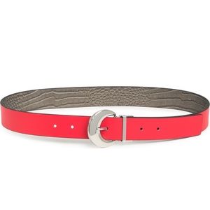Circus by Sam Edelman Women's Sculpted Buckle Reversible Belt, Gunmetal/FireyRed